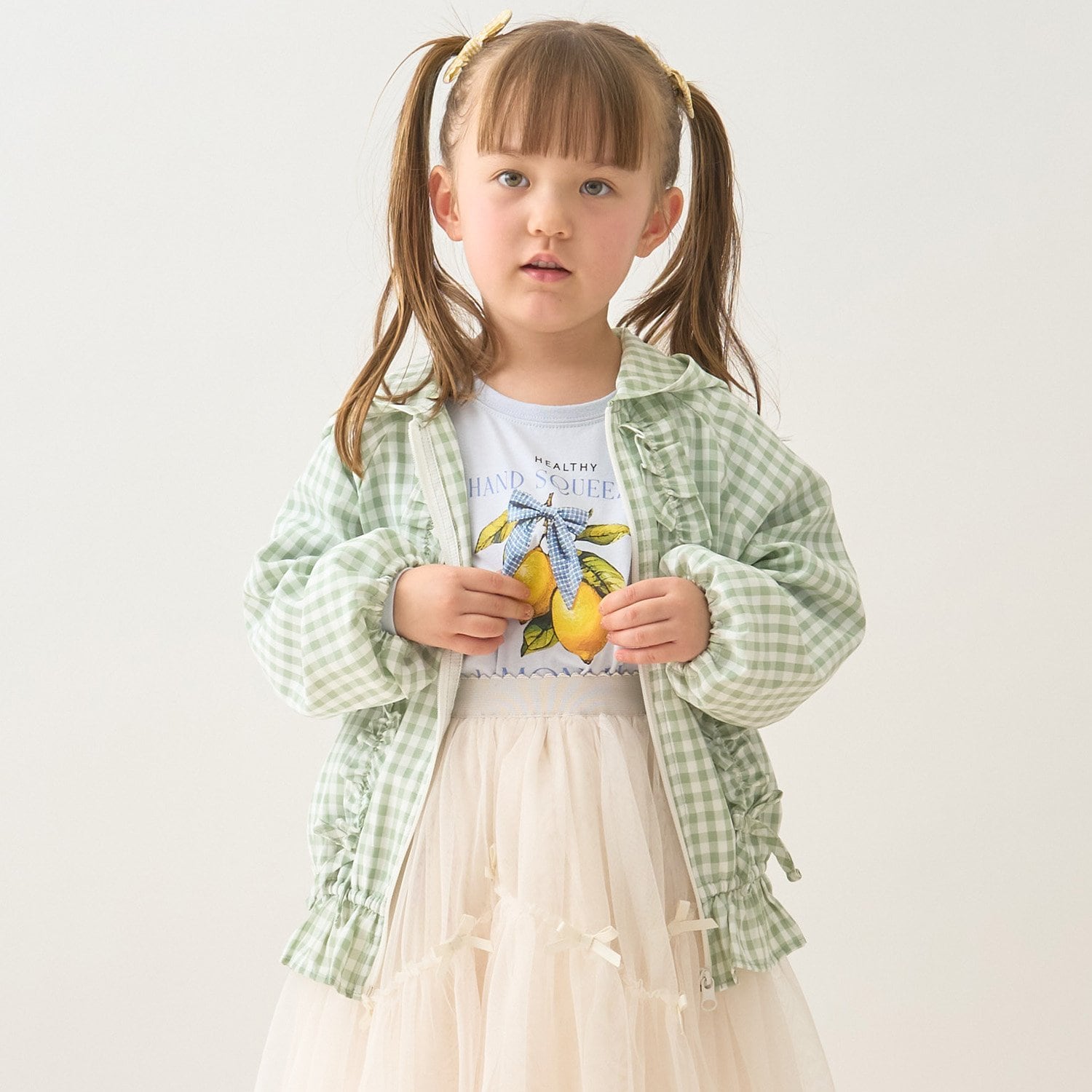 【UV加工】ギンガムチェックフリルブルゾン【Lycee mineバレエシリーズ】