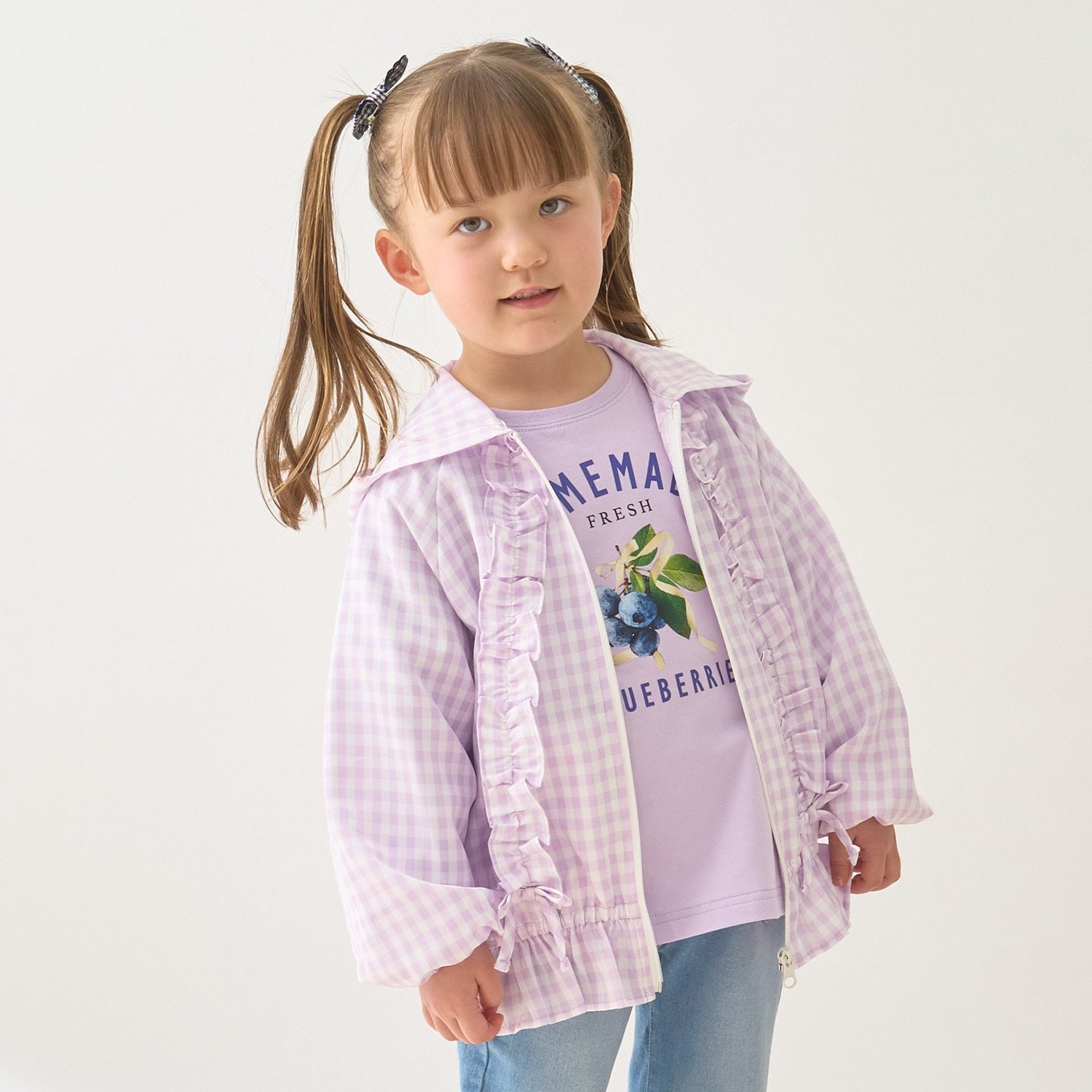 【UV加工】ギンガムチェックフリルブルゾン【Lycee mineバレエシリーズ】