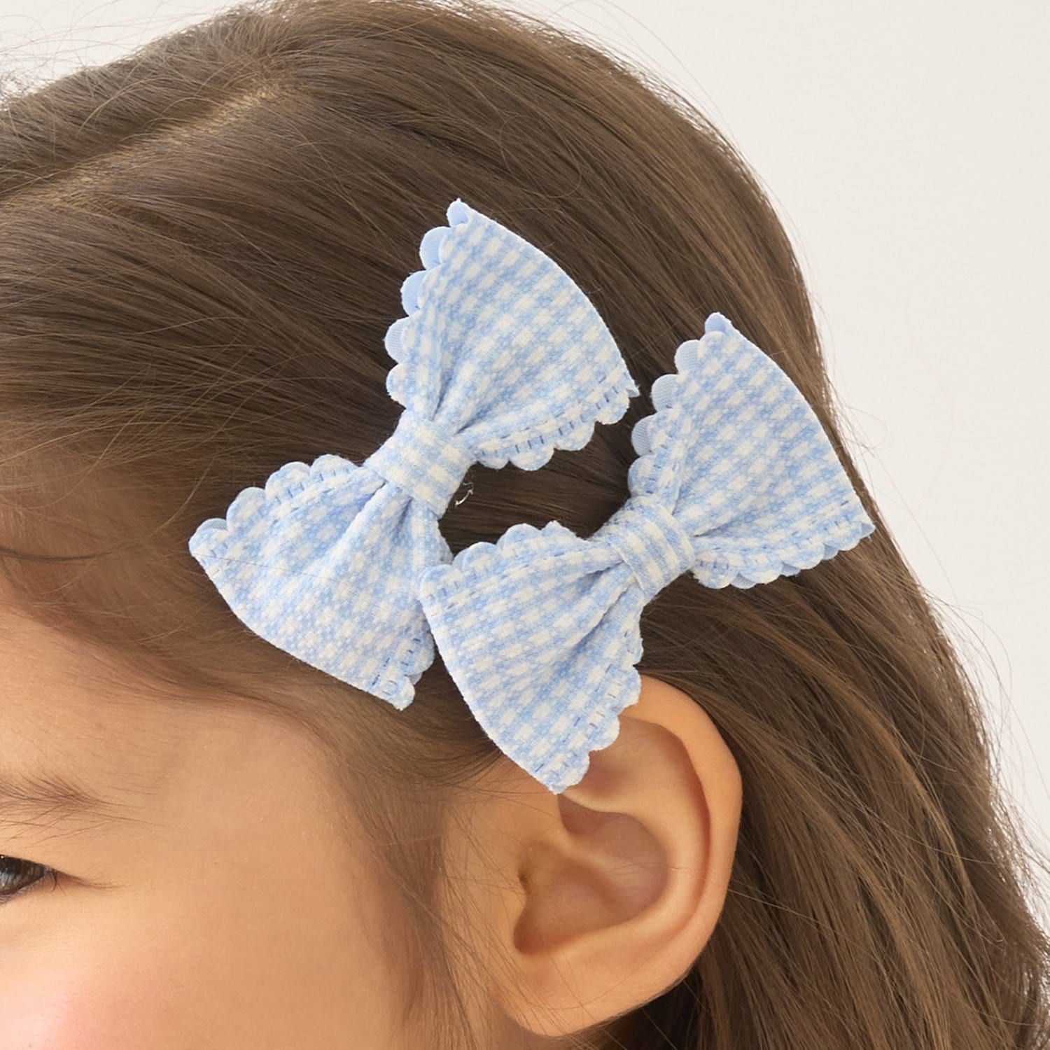 スカラップギンガムチェックリボンヘアクリップ(2コセット)