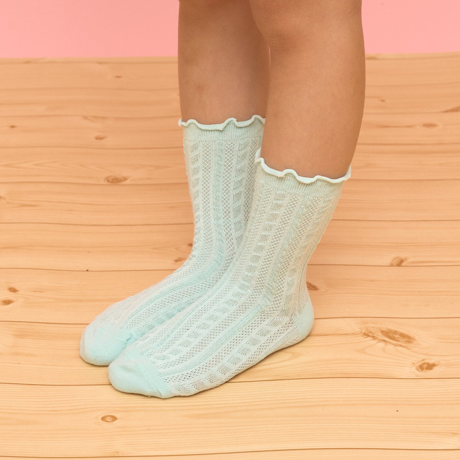 柄編みクルーソックス