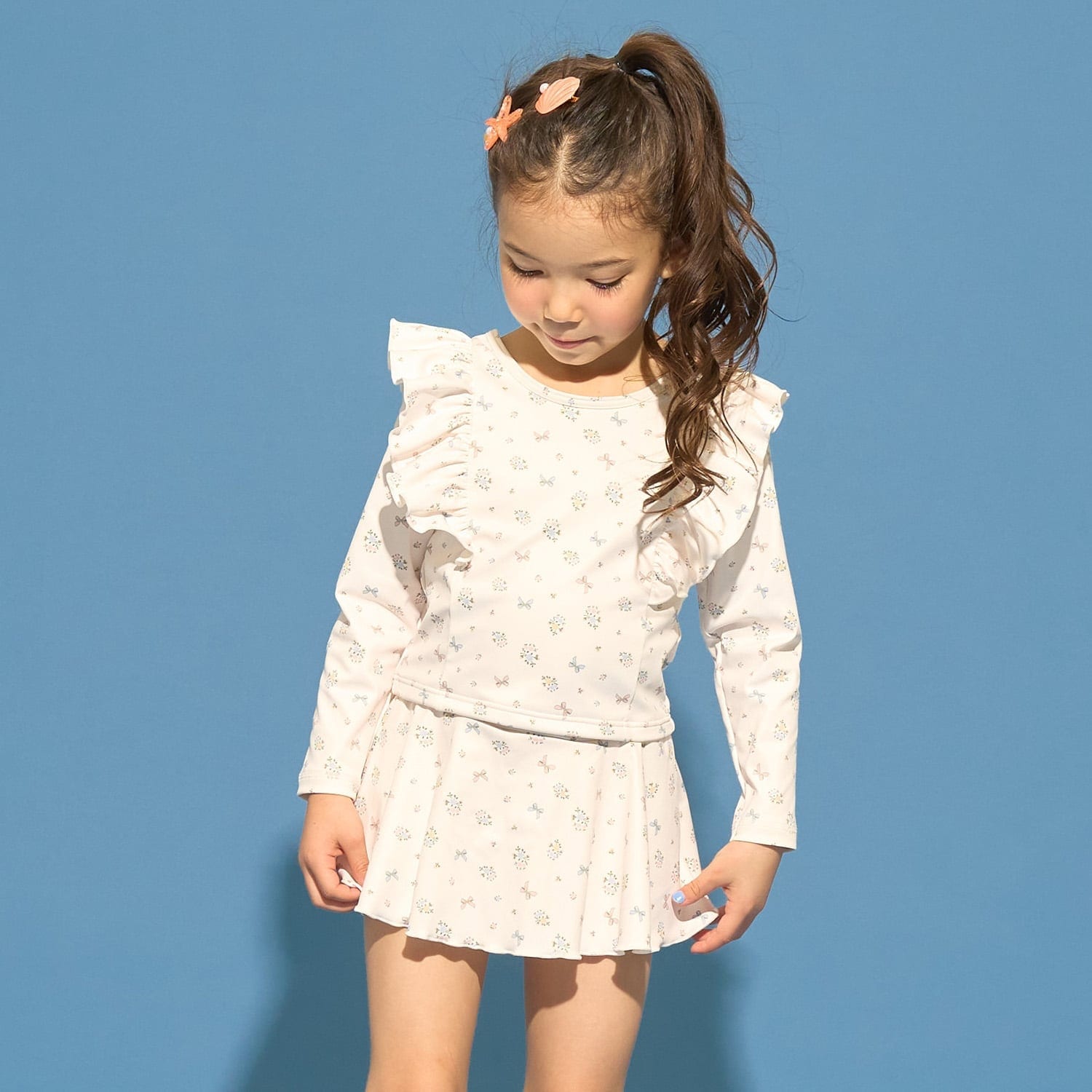 【予約/2026年3月下旬～4月上旬入荷予定】【SWIM】【UV カット】花柄フリルラッシュガード・スカパンセット