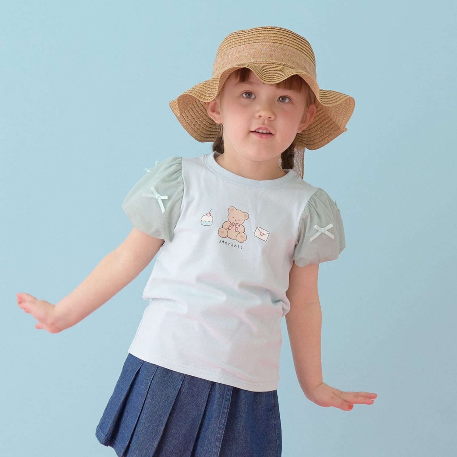 【UVカット・接触冷感】袖チュールパフTシャツ