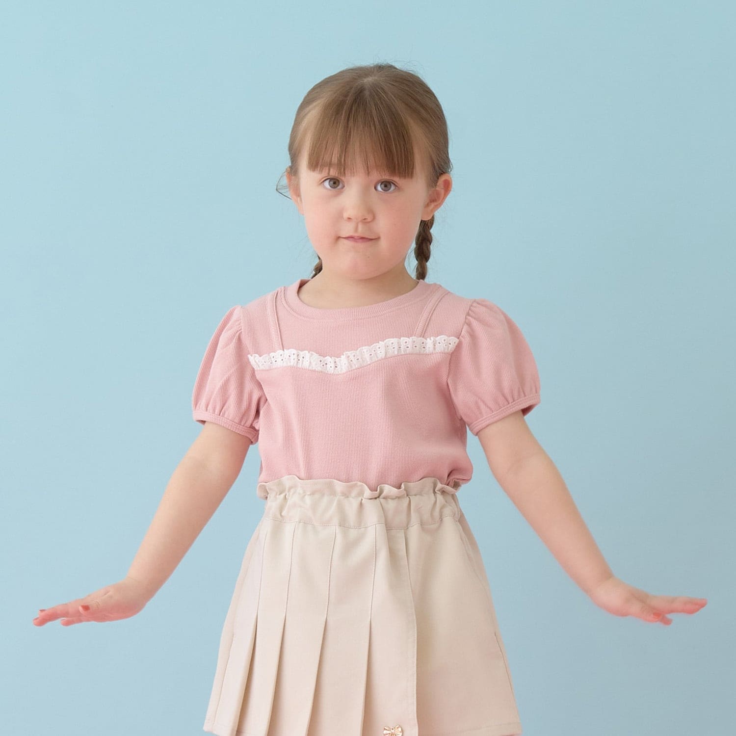 キャミフェイクレイヤードTレースシャツ