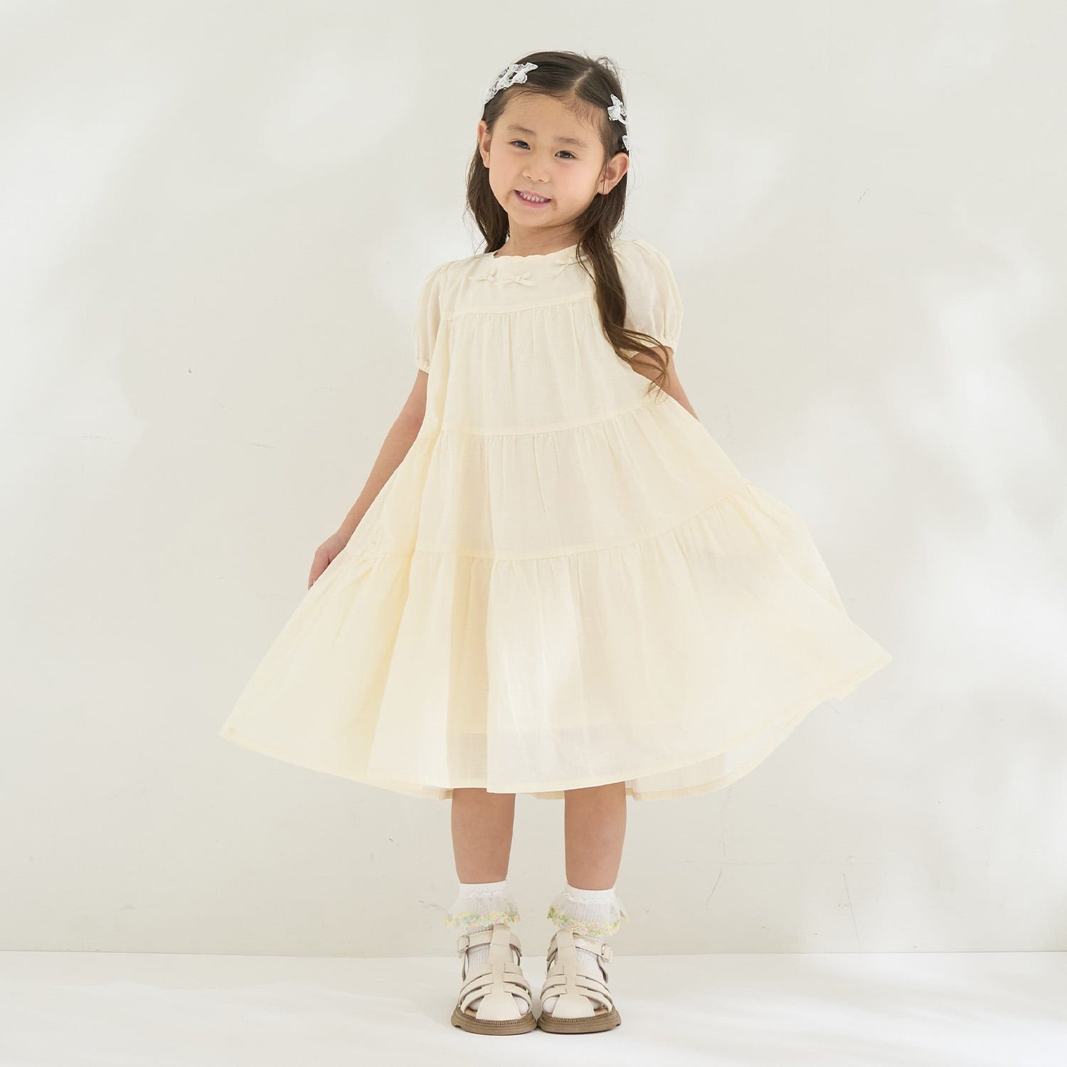 【綿100％】【かるふわ】ティアードワンピース