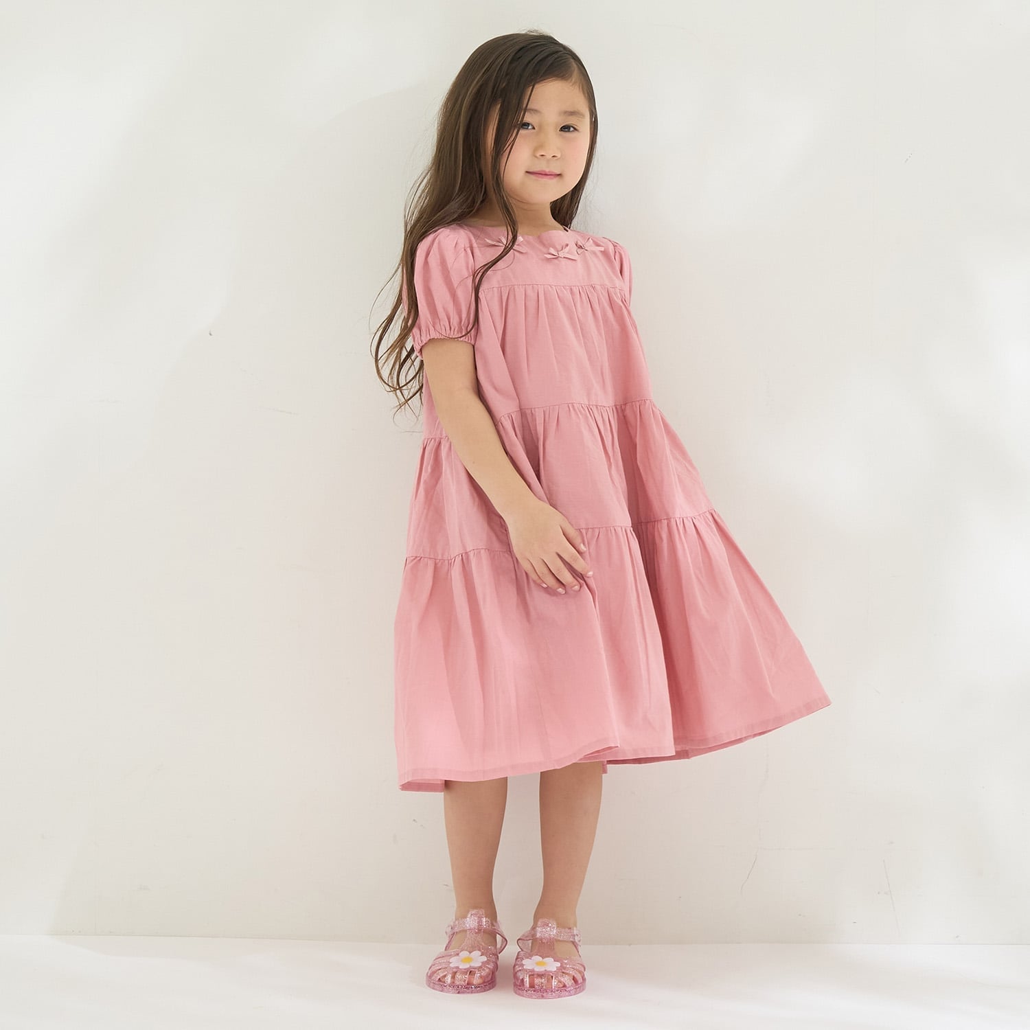 【綿100％】【かるふわ】ティアードワンピース