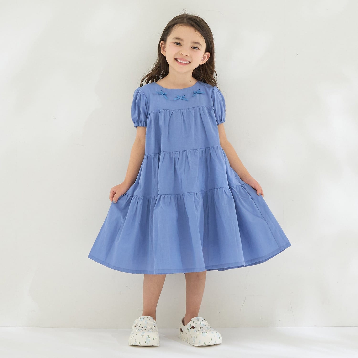 【綿100％】【かるふわ】ティアードワンピース