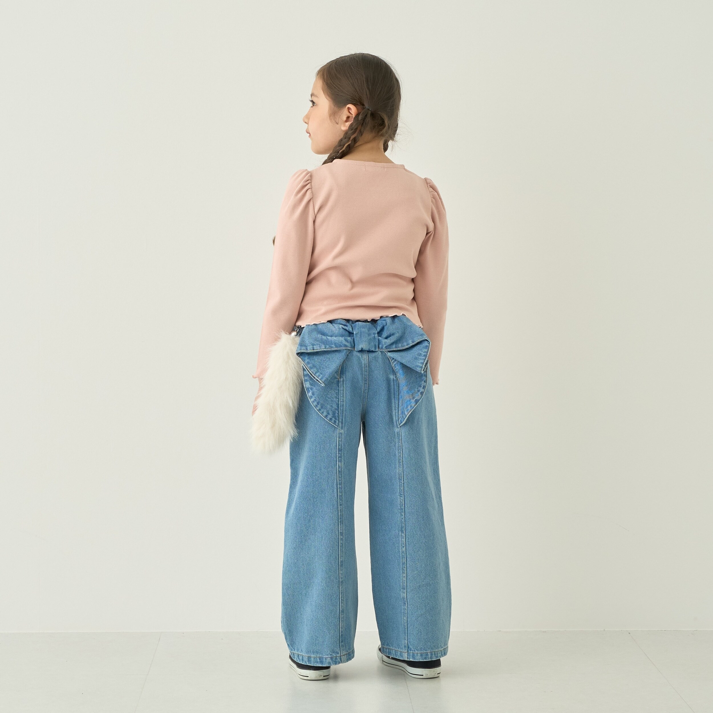 【スクールにもオススメ】バックリボンワイドデニムパンツ