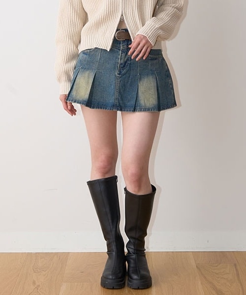 デニムBOXプリーツスカート【韓国ファッション】