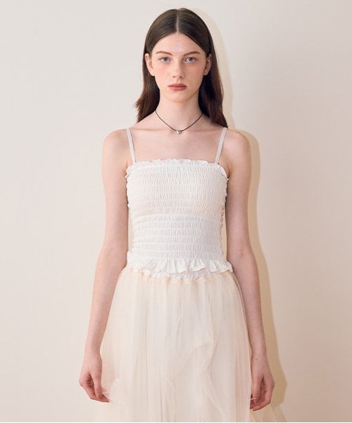 シャーリングブラトップ【韓国ファッション】