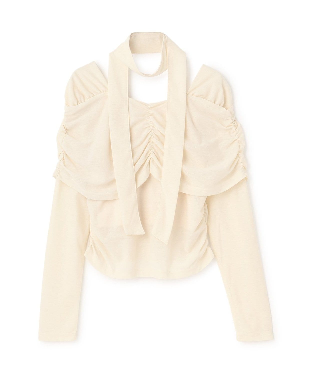 タイ付ギャザーオフショルカットソー【韓国ファッション】