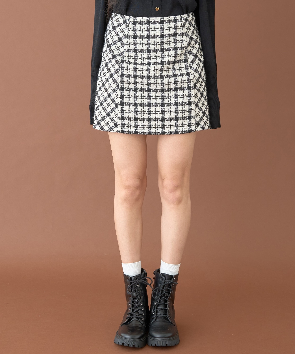 ツイードレースアップスカート【韓国ファッション】