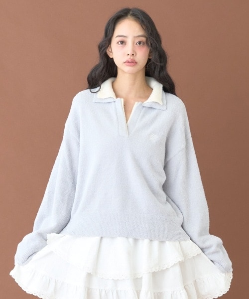 ダブルカラーニットプルオーバー【韓国ファッション】