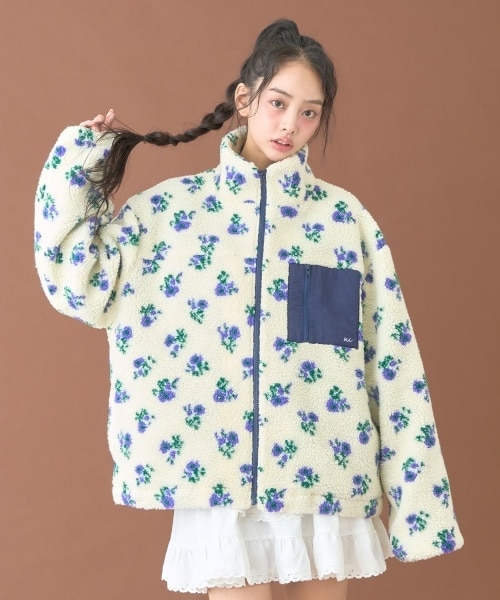 柄ボアブルゾン【韓国ファッション】