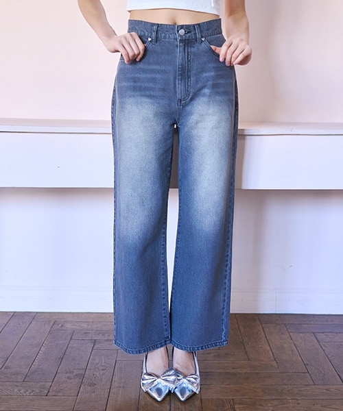 ハートロゴストレートデニムパンツ