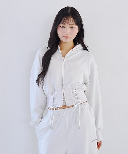 レースアップスウェットパーカー