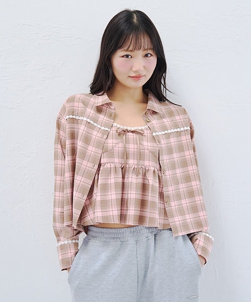 チェックシャツ＆ビスチェセット(F ピンク): ハイティーン - ナルミヤ