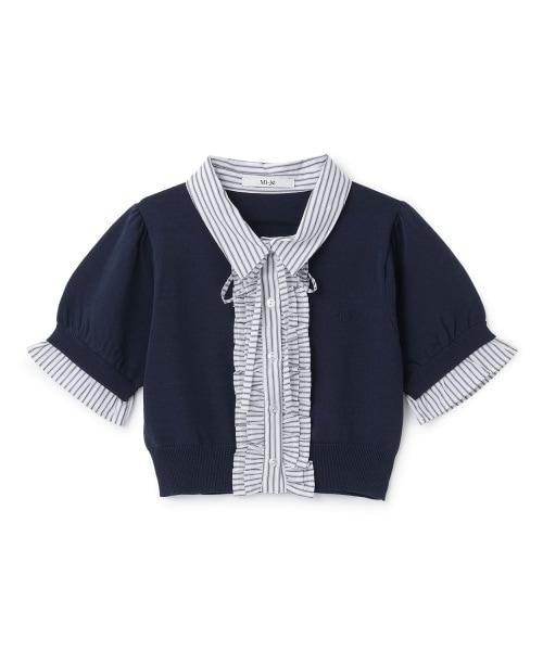 フリルレイヤード半袖ニットプルオーバー