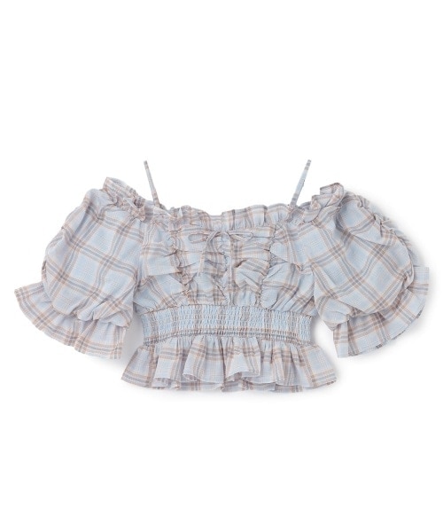 バルーンスリーブチェックブラウス