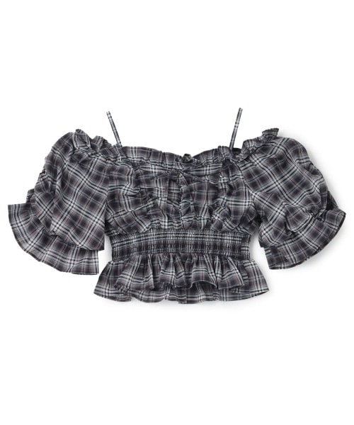 バルーンスリーブチェックブラウス