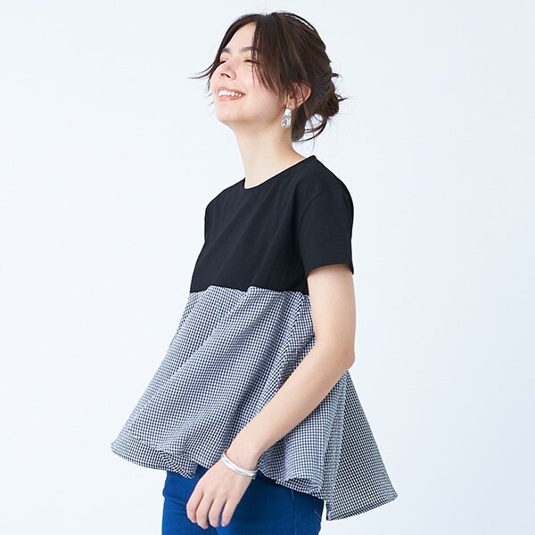 柄ドッキングペプラムTシャツ(F 黒): 大人 - ナルミヤ