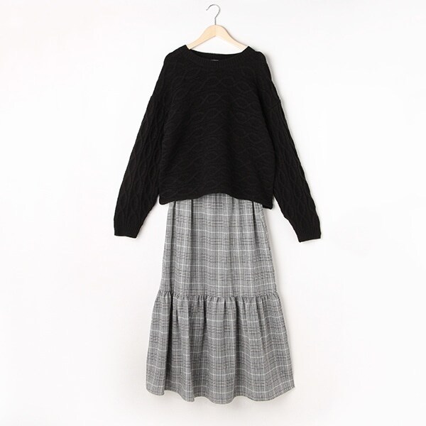 【新品】petit main LIEN ニットトップススカートセット黒