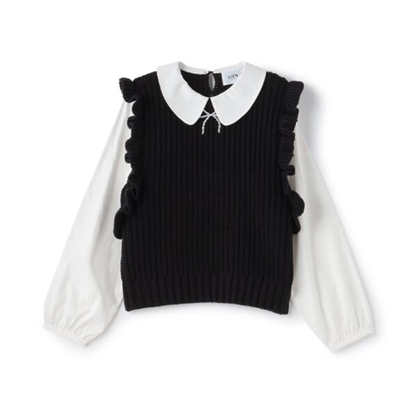 【​限​定​販​売​】 黒): リンク】パールリボンつきニットベスト(F 大人 ナルミヤ - トップス