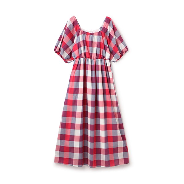 【予約商品6月上旬～6月中旬入荷】【リンク】肩あきチェックワンピース