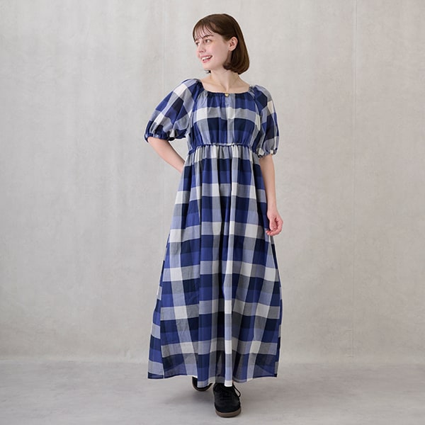 【予約商品6月上旬～6月中旬入荷】【リンク】肩あきチェックワンピース