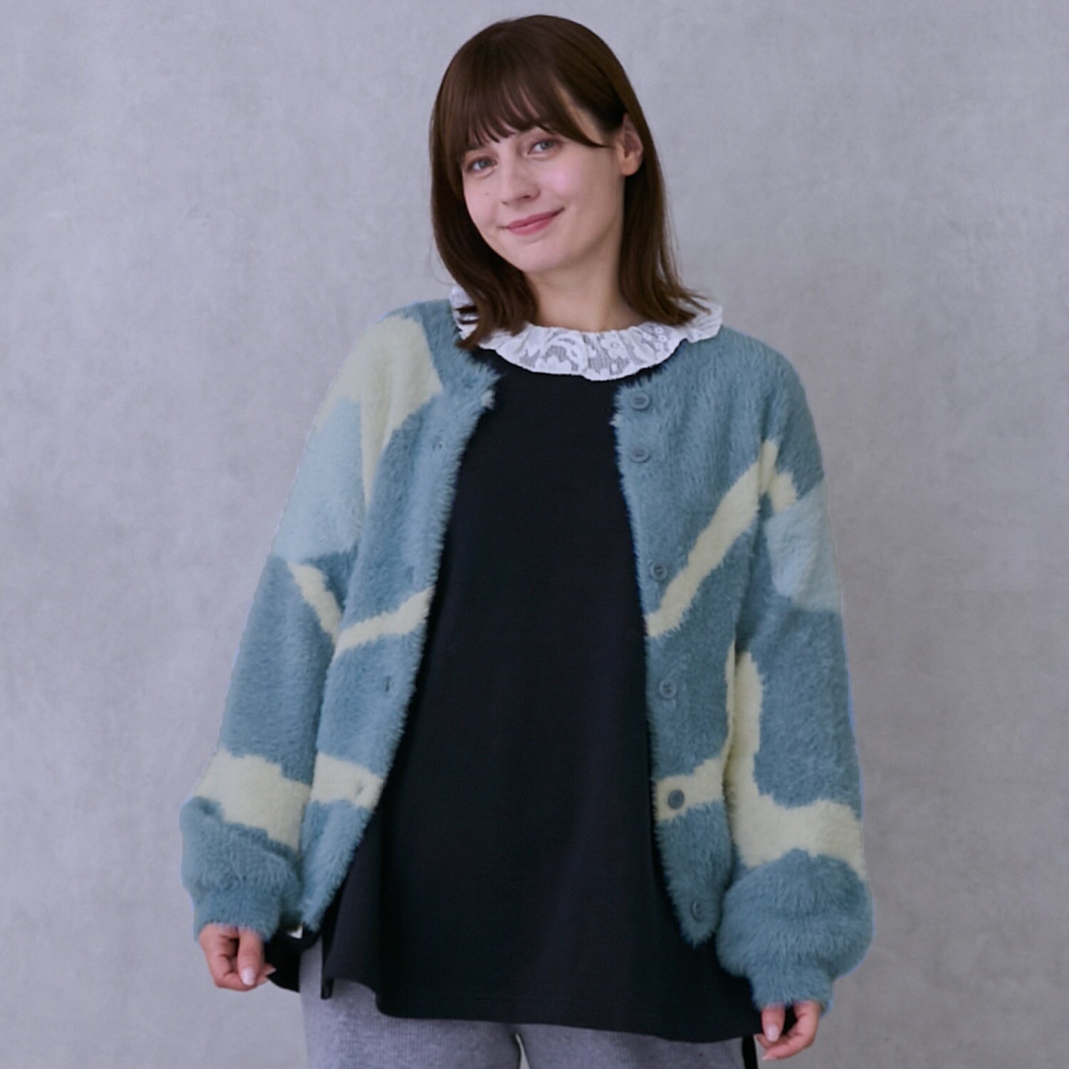 【親子リンク】シャギーニット柄カーディガン