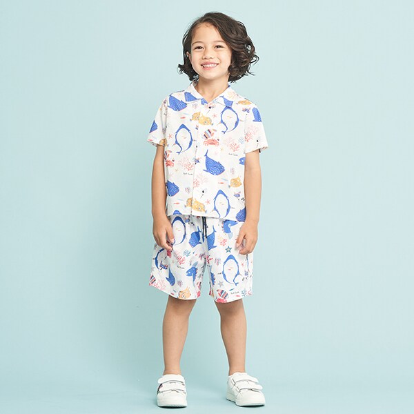 ★Karen Millen★ フローラルアニマルジョーゼットビーチパンツ セール】リネンブレンドショートパンツ（セットアップ可