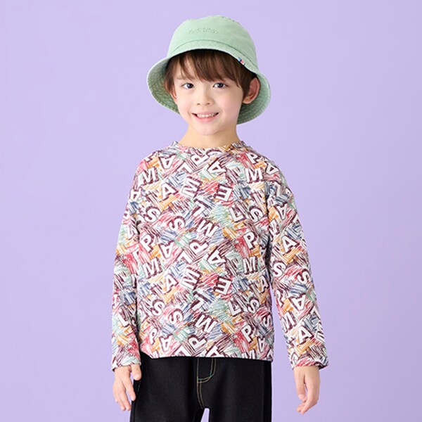 ベア天竺落書きロゴルーズ長袖Tシャツ