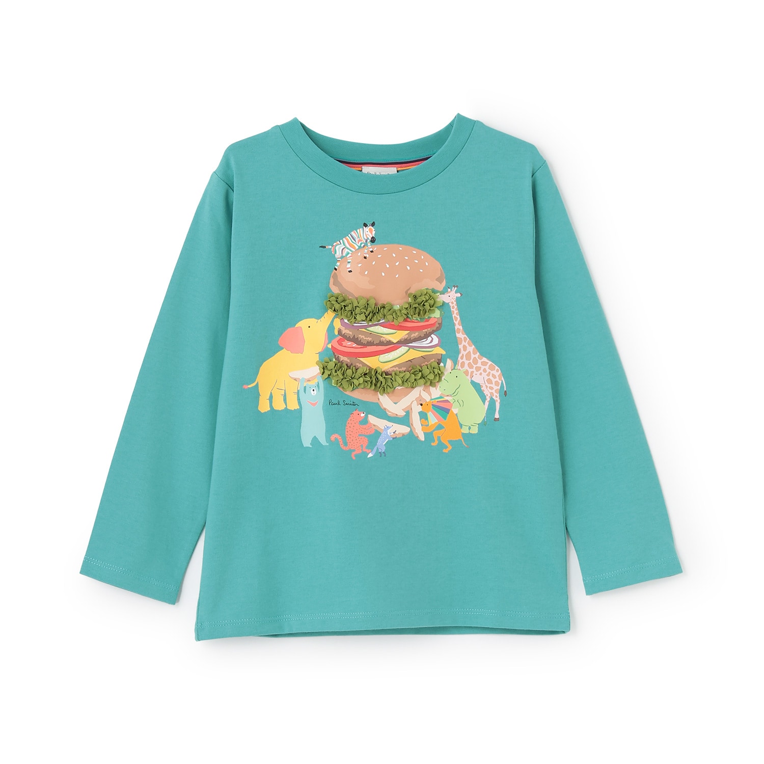 アニマルハンバーガー長袖Tシャツ(80cm ブルー グリーン