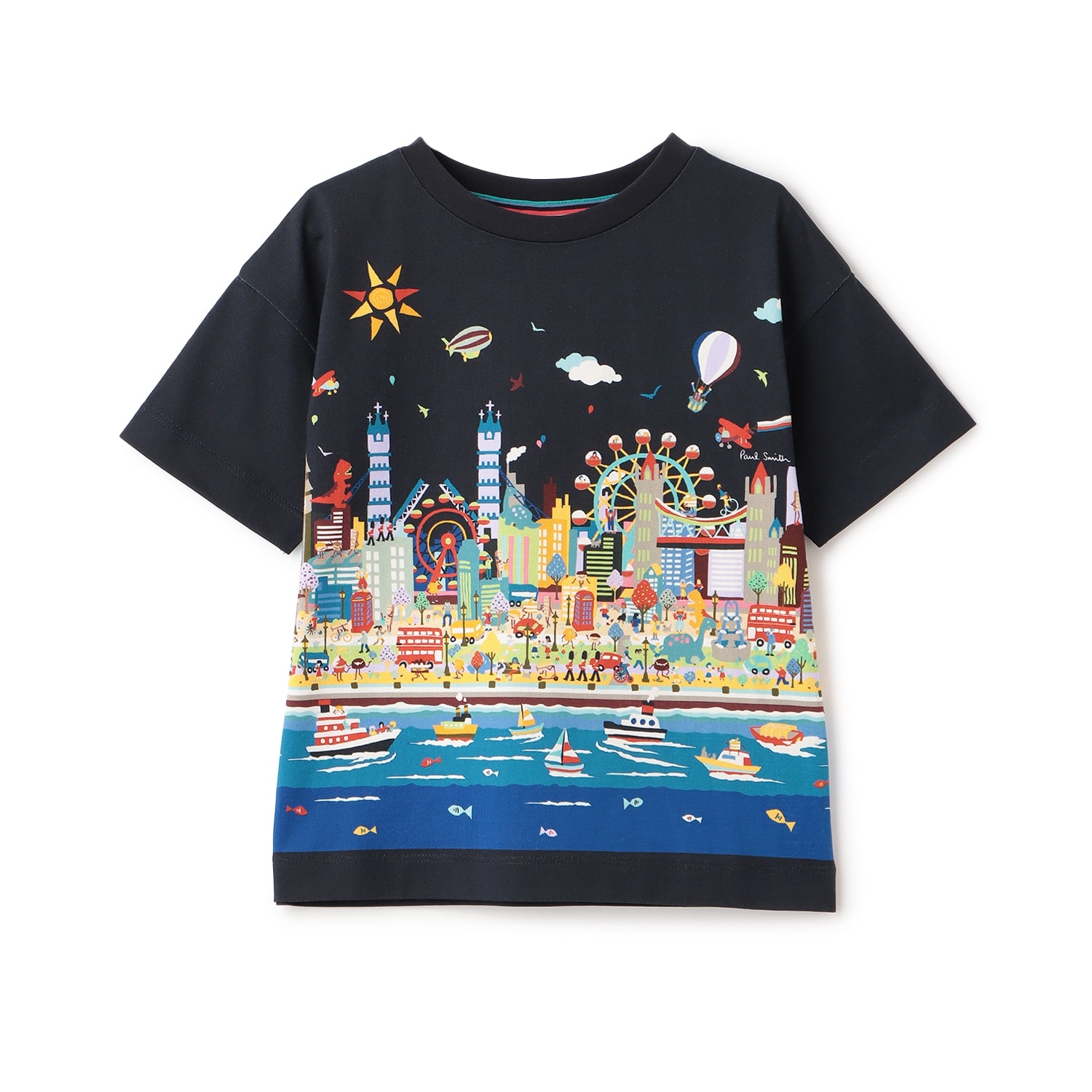 海柄・街柄パネルプリント半袖Tシャツ