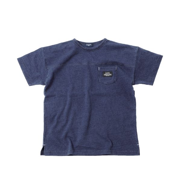 カットデニム・ドロップショルダーポケット半袖Tシャツ