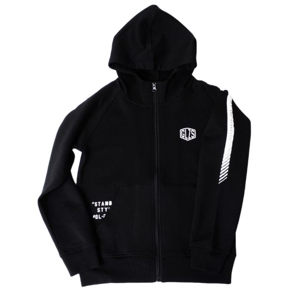 ポンチ・袖ラインロゴプリントジップアップパーカー(130 ブルー