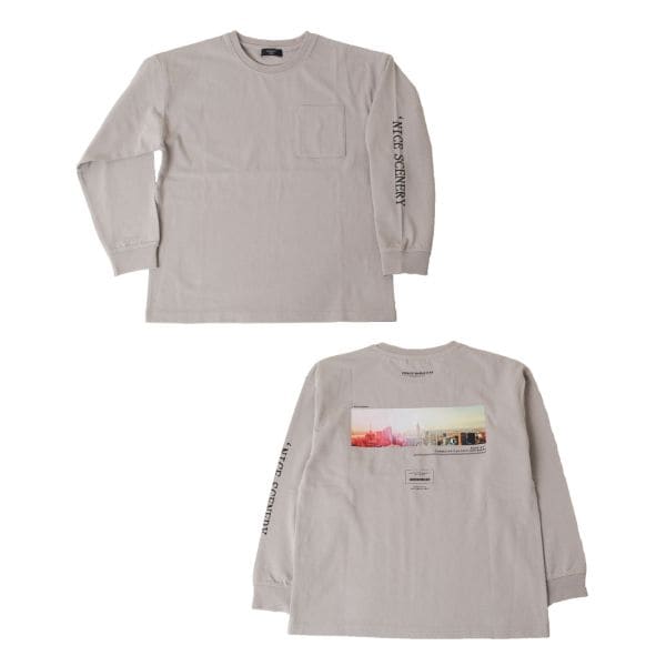 OE天竺・抗菌防臭加工ドロップショルダーバックフォトプリント長袖Tシャツ