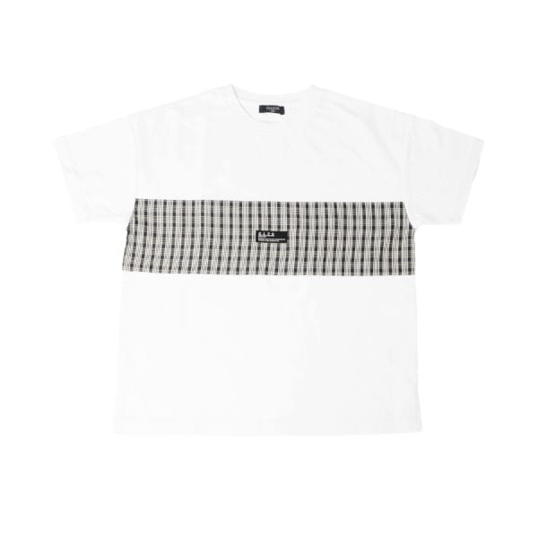 天竺・ドロップショルダーチェック切替半袖Tシャツ