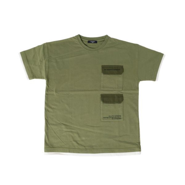 天竺・ドロップショルダーWポケットレイヤード半袖Tシャツ