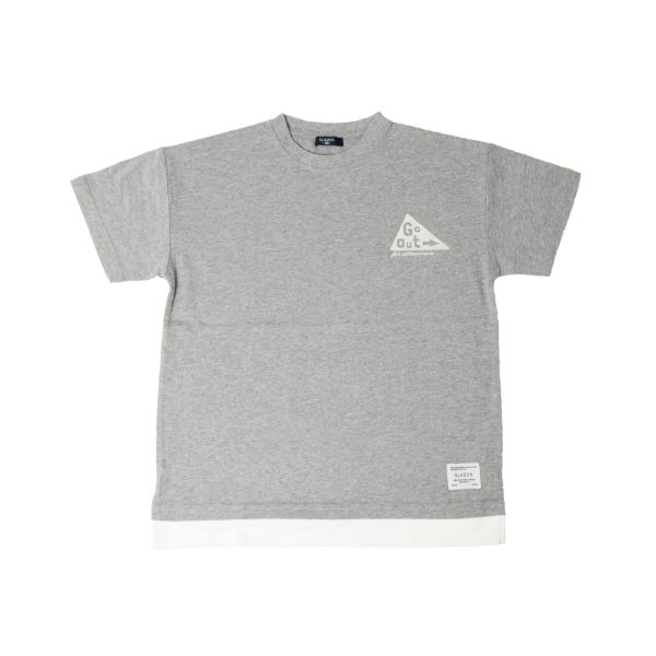 スエード天竺・ドロップショルダーアウトドアロゴプリントレイヤード半袖Tシャツ