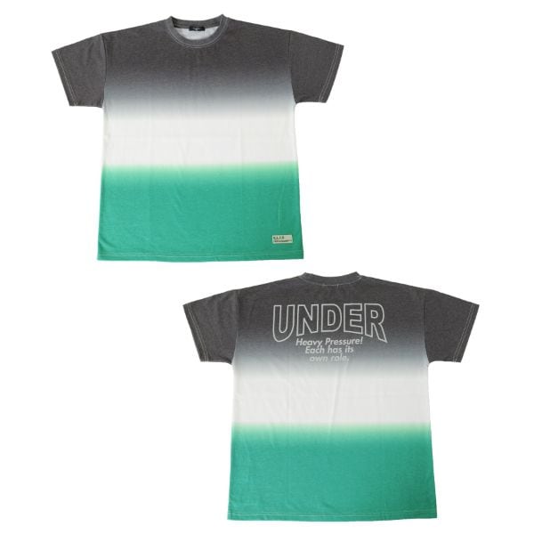 天竺・ドロップショルダー段染めバックプリント半袖Tシャツ