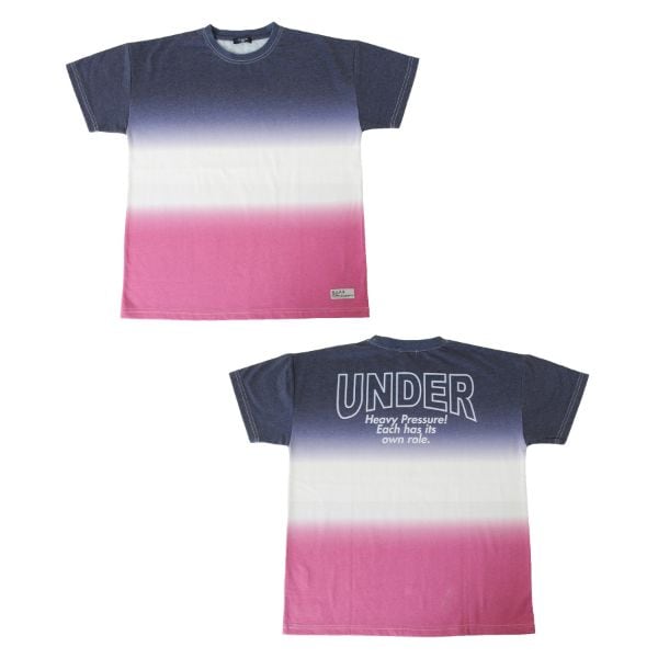 天竺・ドロップショルダー段染めバックプリント半袖Tシャツ