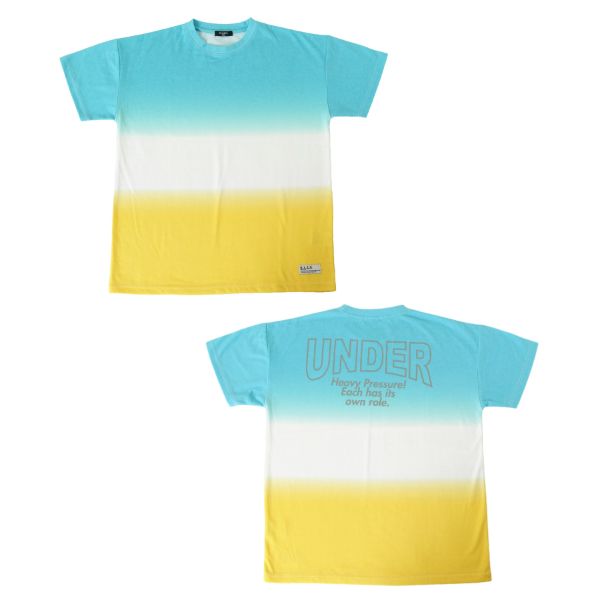 天竺・ドロップショルダー段染めバックプリント半袖Tシャツ