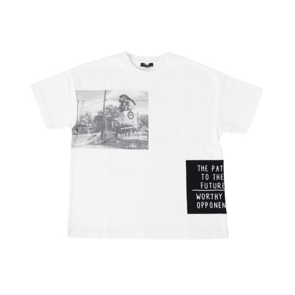 天竺・ドロップショルダーアップリフォトプリント半袖Tシャツ