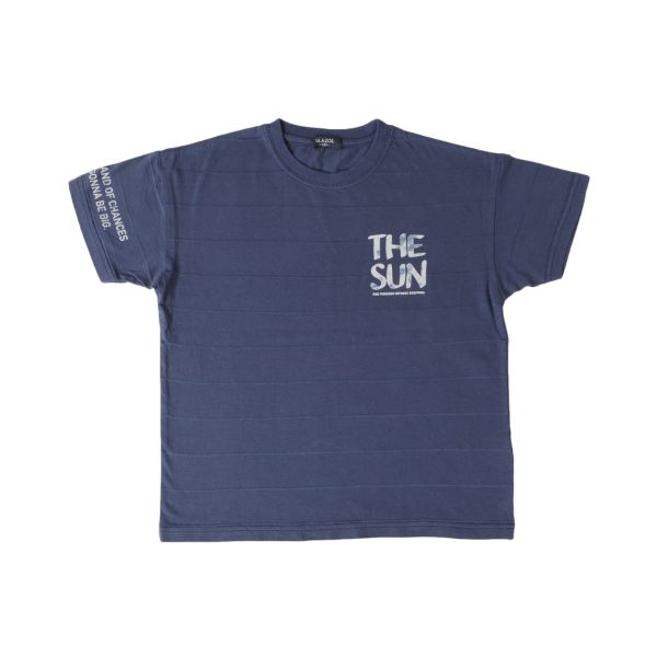 ジャガードボーダー・ドロップショルダーサーフプリント半袖Tシャツ