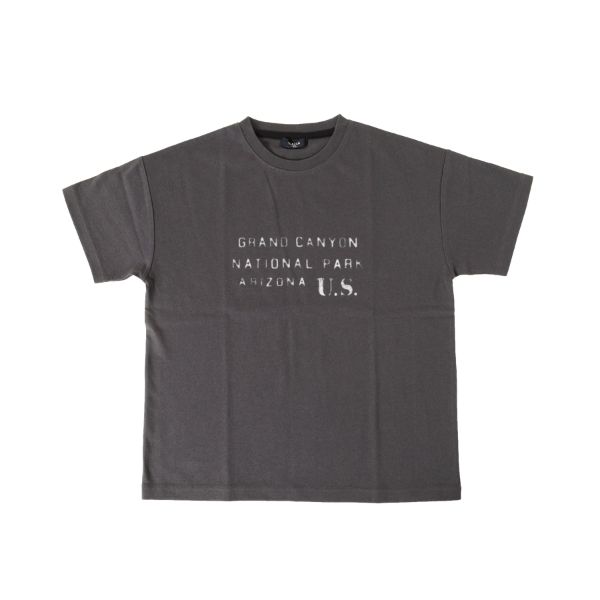 ＯＥ天竺・接触冷感ドロップショルダーステンシルプリント半袖Tシャツ