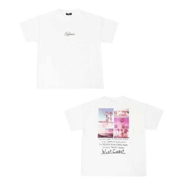 OE天竺・接触冷感ドロップショルダーバックコラージュフォト半袖Tシャツ