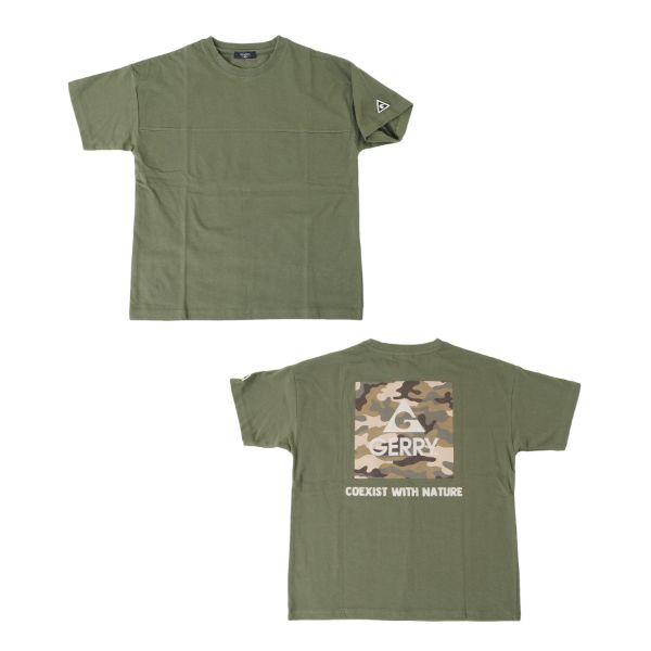 【GERRY】天竺・ドロップショルダーバックBOXカモ柄プリント半袖Ｔシャツ