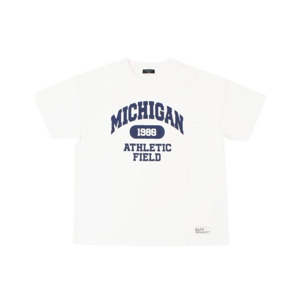 天竺・接触冷感ドロップショルダーカレッジロゴ半袖Tシャツ