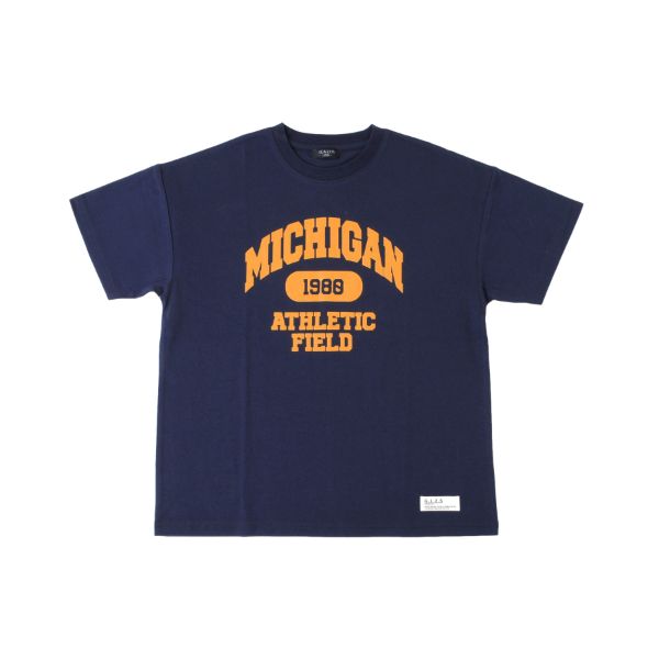 天竺・接触冷感ドロップショルダーカレッジロゴ半袖Tシャツ
