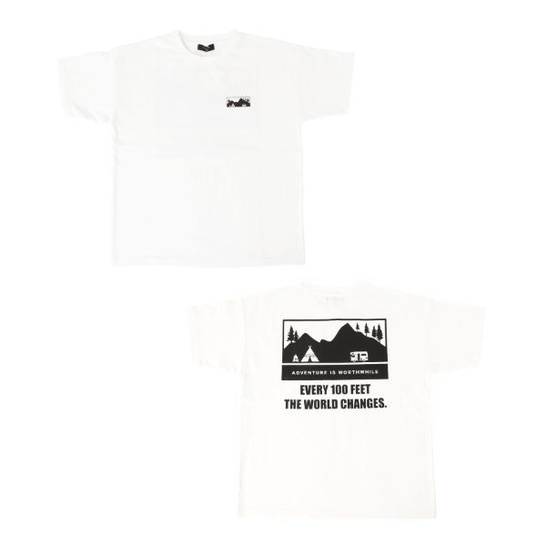 OE天竺・接触冷感ドロップショルダーアウトドアバックプリント半袖Tシャツ